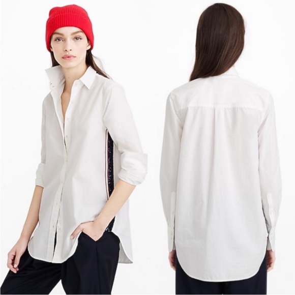 Jcrew White Cotton Button Down with Side detail - Picture 1 of 8